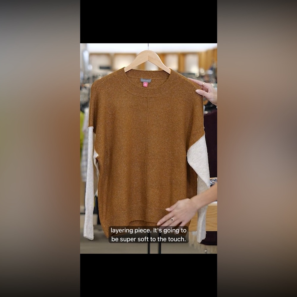 Elegant Women's Crew Neck Sweater in Brown and Cream - Vince Camuto